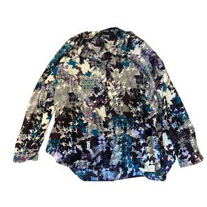 Investments Womens XL Abstract Print Button-Down Shirt Wearable Art Career